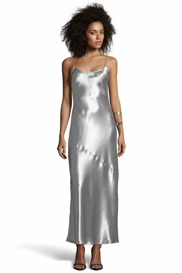 Boohoo lorrie cage back silver satin maxi dress. £12