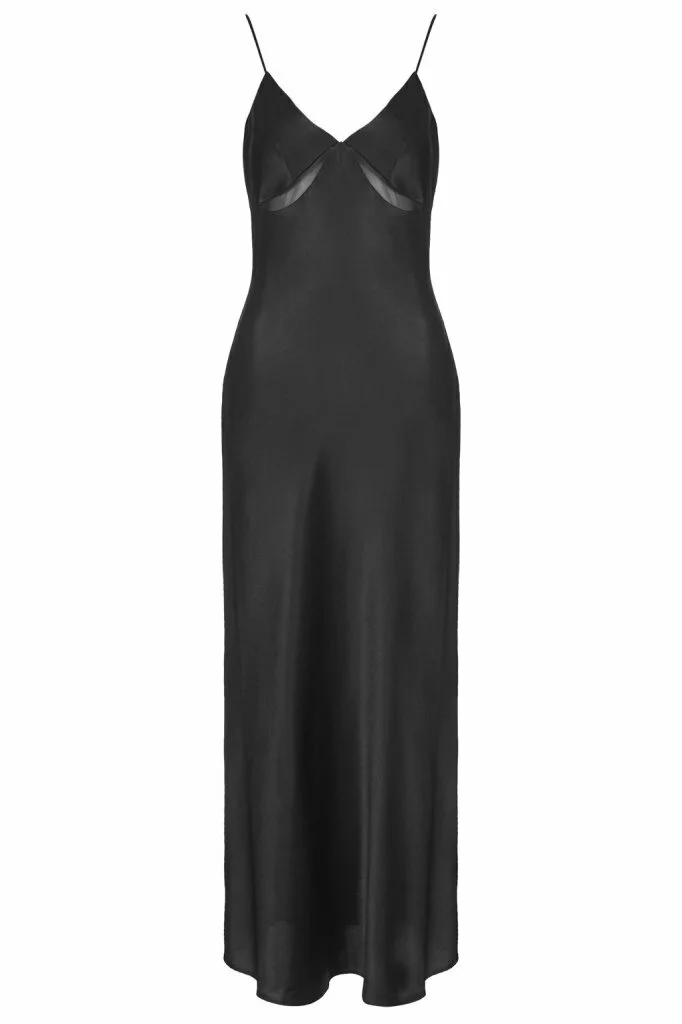 TOPSHOP black satin, v-neck split maxi dress. £55