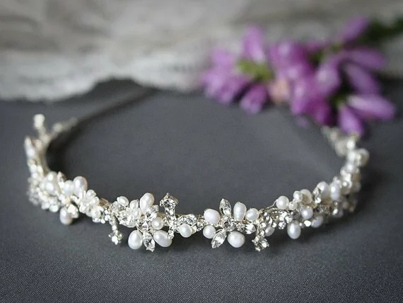 ELVINA £59.02. Freshwater pearl and rhinestone bridal headband 
