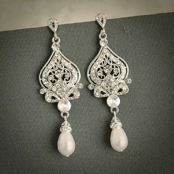 GRACE £43.62, vintage-inspired Swarovski pearl bridal earrings