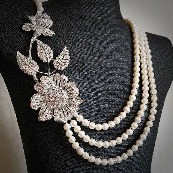 REGGI £91.10, vintage style Swarovski pearl and crystal wedding statement necklace