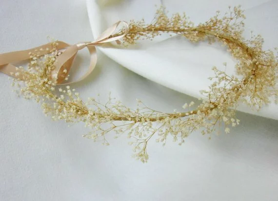Wedding Ivory/Gold Dried Flower Crown made from Baby's Breath - perfect for barn weddings, rustic/shabby chic and outdoor weddings. Etsy shop: Amorebride £19.25