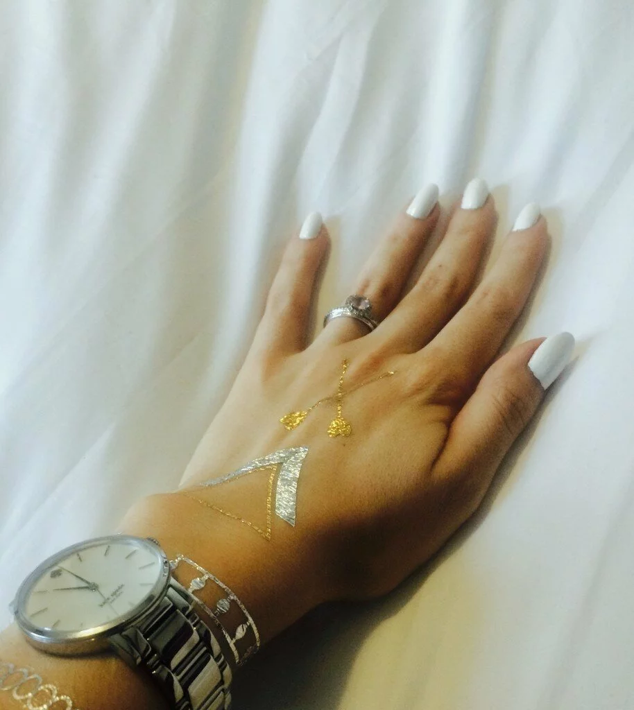 Barry M Gelly Hi-Shine white cotton nail varnish polish gold silver metallic flash tattoos