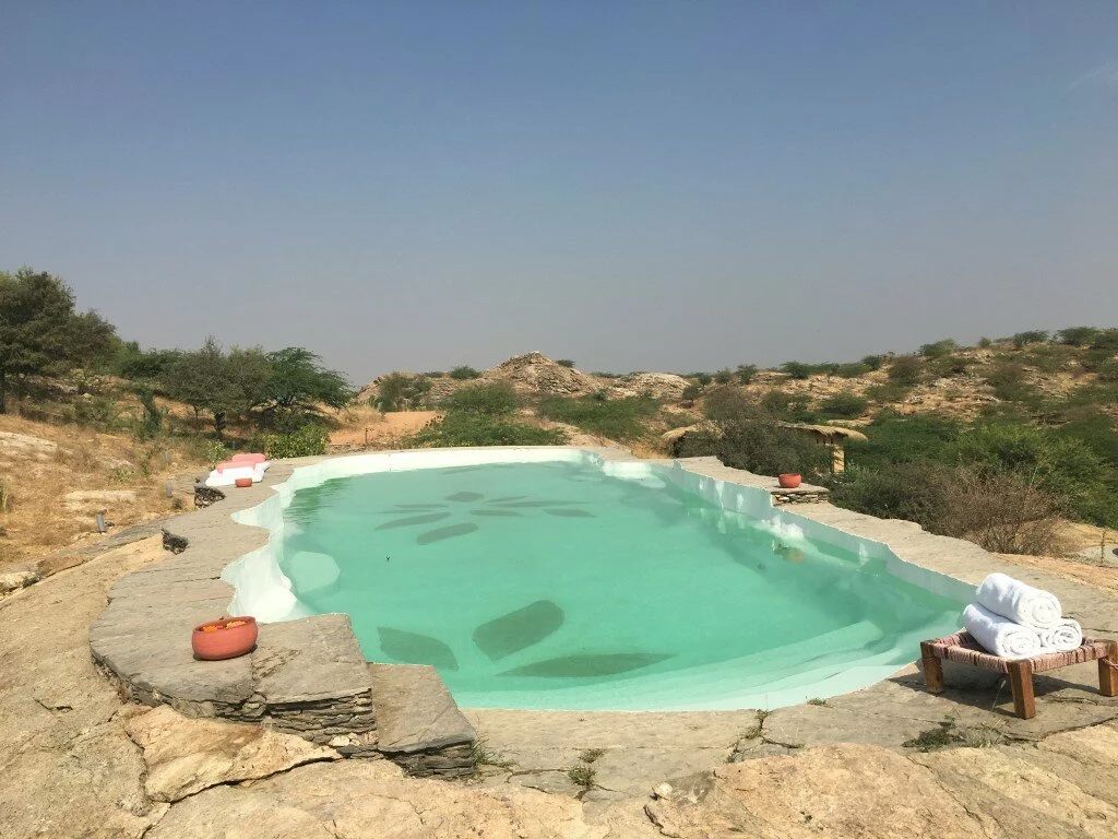 lakshman sagar review rural rajasthan simple mindful luxurious rustic hotel private plunge pool mountain swimming pool