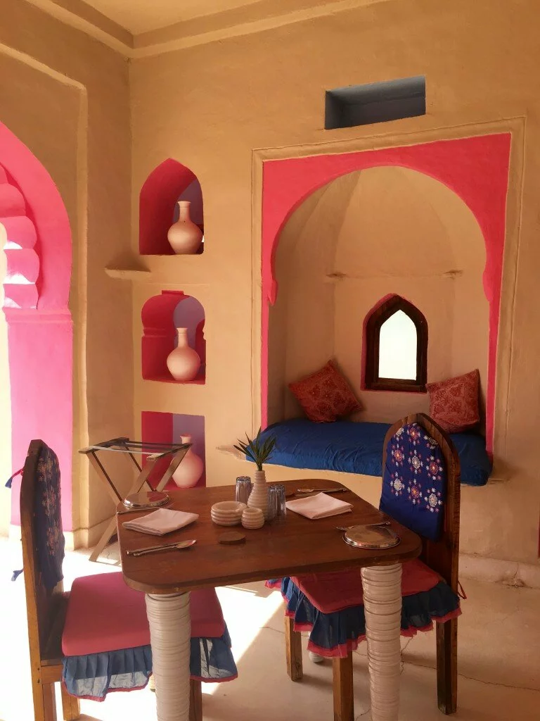 lakshman sagar review rural rajasthan simple mindful luxurious rustic hotel private plunge pool pink bohemian interiors indian exotic