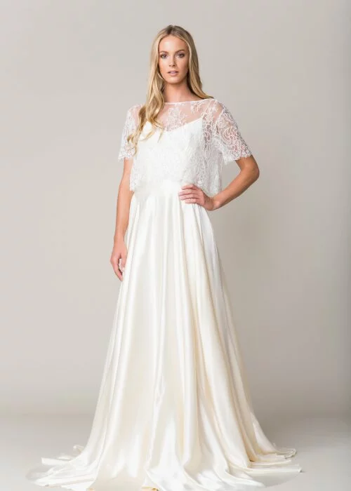 Avignon lace top over wedding dress ideas sarah seven