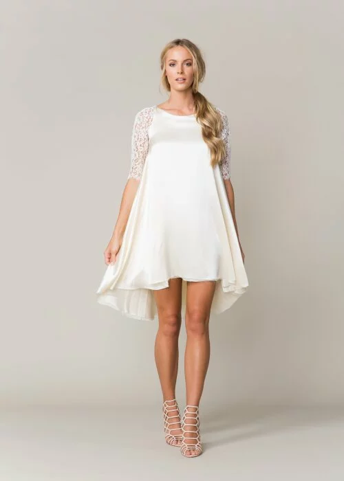 Sarah Seven Rhone Short Wedding dress inspiration lace sleeves 