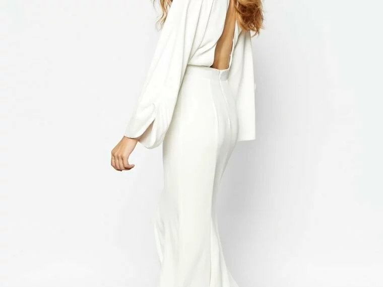 Fame and Partners Winged Goddess Plunge Neck Maxi Dress With Exaggerated Sleeve £70 backless