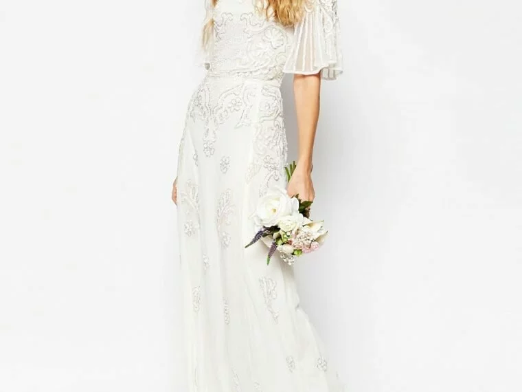 ASOS BRIDAL Iridescent Flutter Sleeve Maxi Dress £150.00 cap sleeve beaded