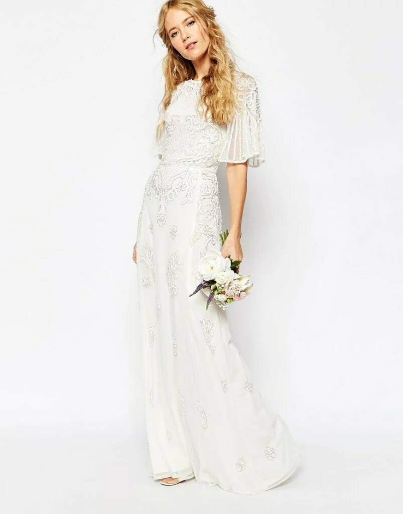 ASOS BRIDAL Iridescent Flutter Sleeve Maxi Dress £150.00 cap sleeve beaded
