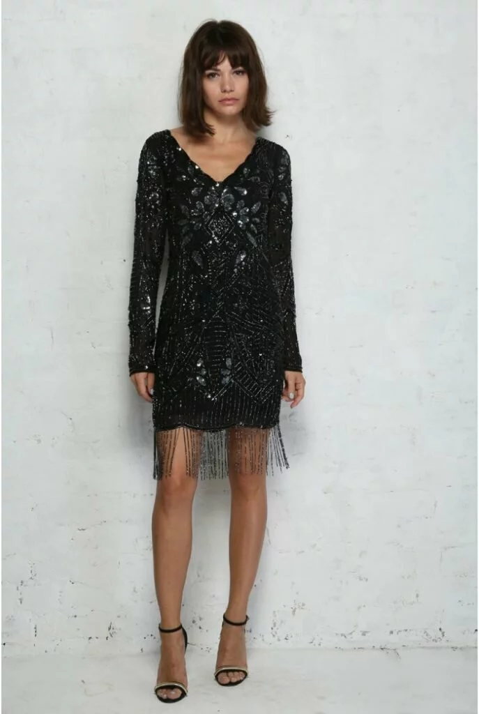 1920s Tassel Dress was £145.00 now £108.75 from Rock My Vintage gatsby black embroidered sequin mini sleeve dress