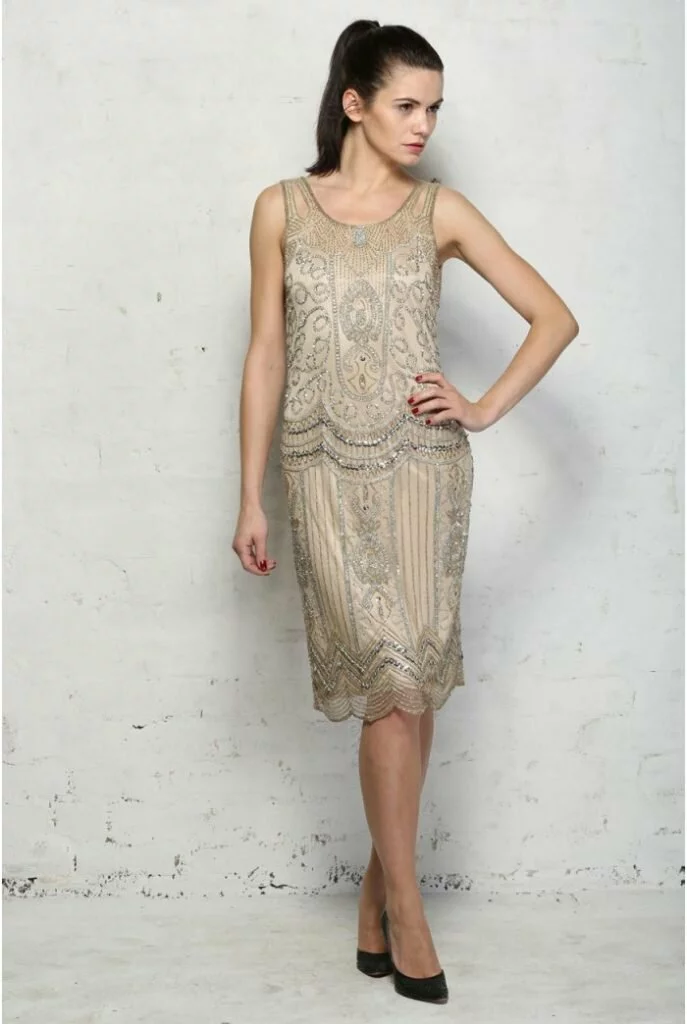 Beaded Silver Flapper Dress was £148.00 now £120.00 from Rock My Vintage flapper sequin fringe 1920s gatsby style dresses