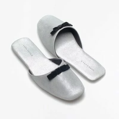 ZARA Home Metallic Silver Bow Slippers £25.99
