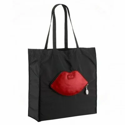Lulu Guinness Red Lips Black Foldaway Tote Bag from Maison de Sacs £35