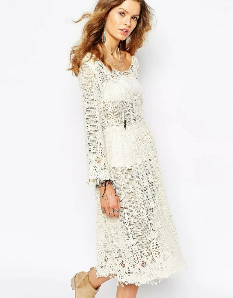 Spiritual Hippie Crochet Midi Dress With Lace Front Detail £75.00