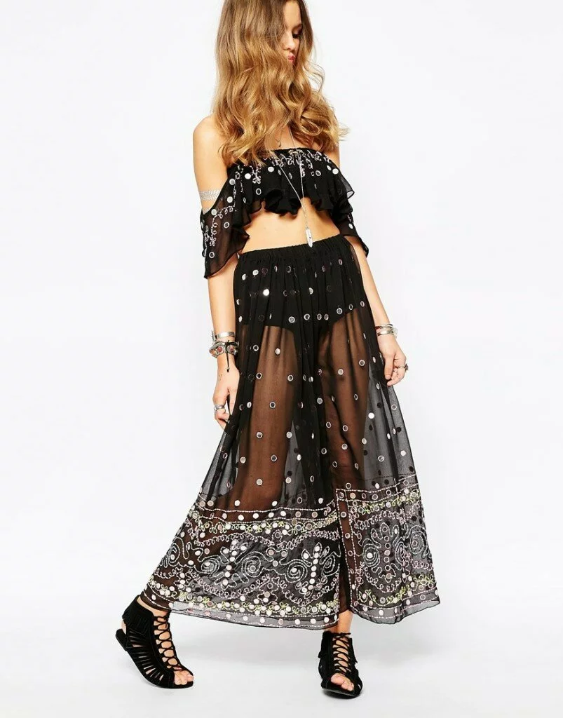 Spiritual Hippie Cropped Off Shoulder Top Full Embelished Co-ord £28.00