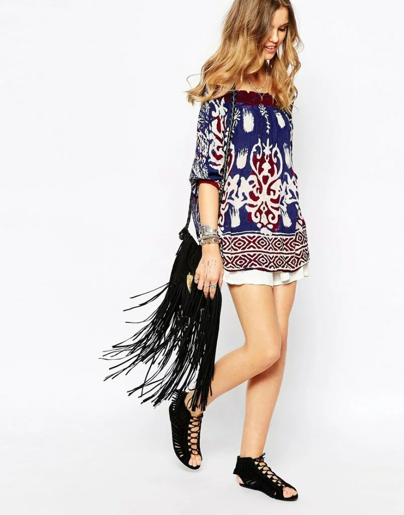 Spiritual Hippie Off Shoulder Top With All Over Festival Print Co-Ord £25.00